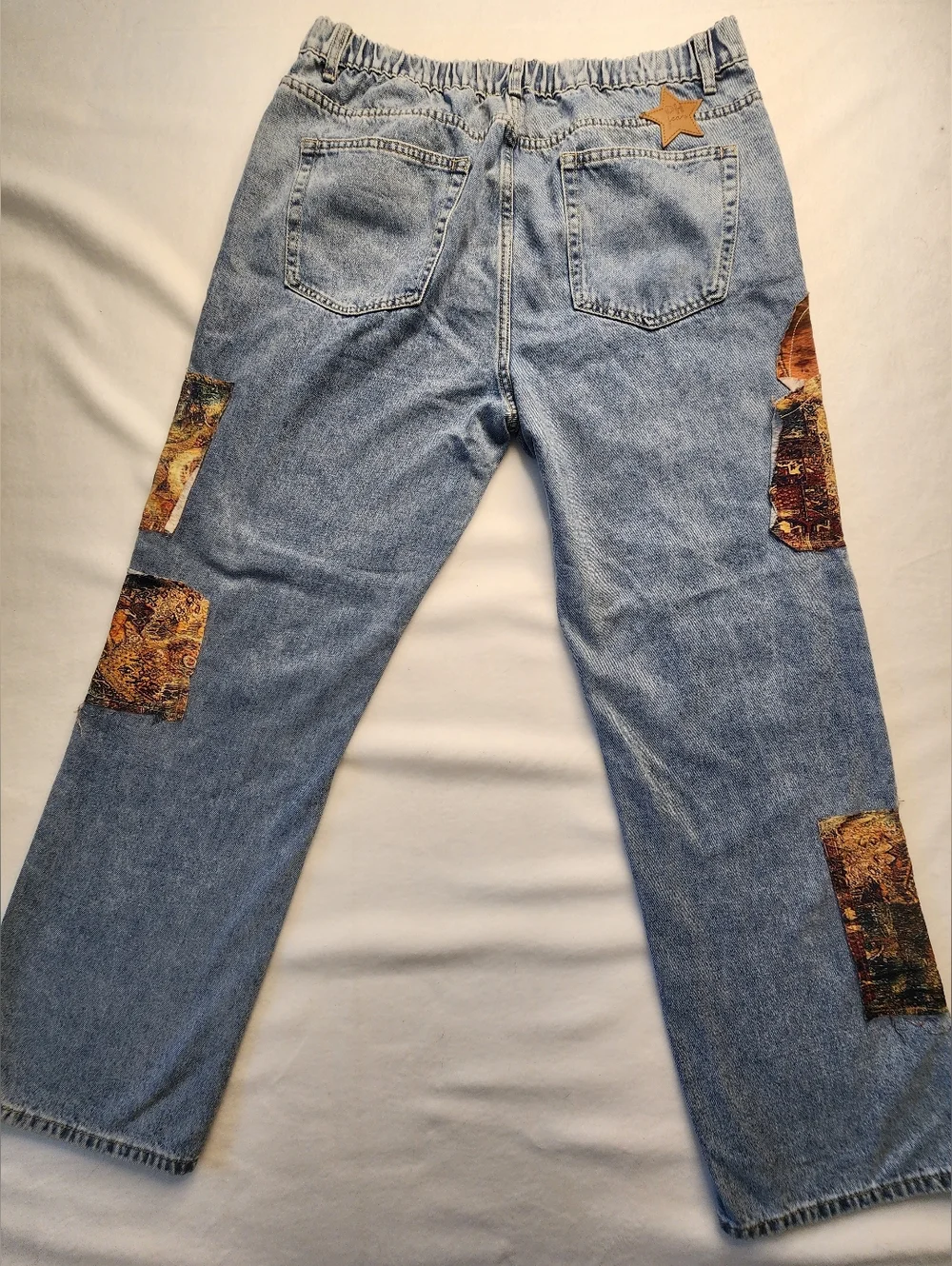 OH! Vintage Patchwork Womens Jeans Hippie Festival Concert High Waist Size XL - Picture 2 of 12
